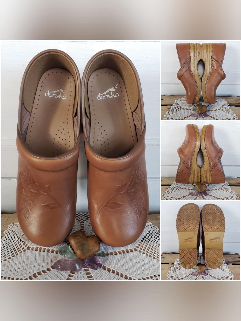 Thistle Honey Dansko Pro Clog Floral Embossed Cottage Tooled Boho 36-7-8 40-1-2 - Picture 8 of 12